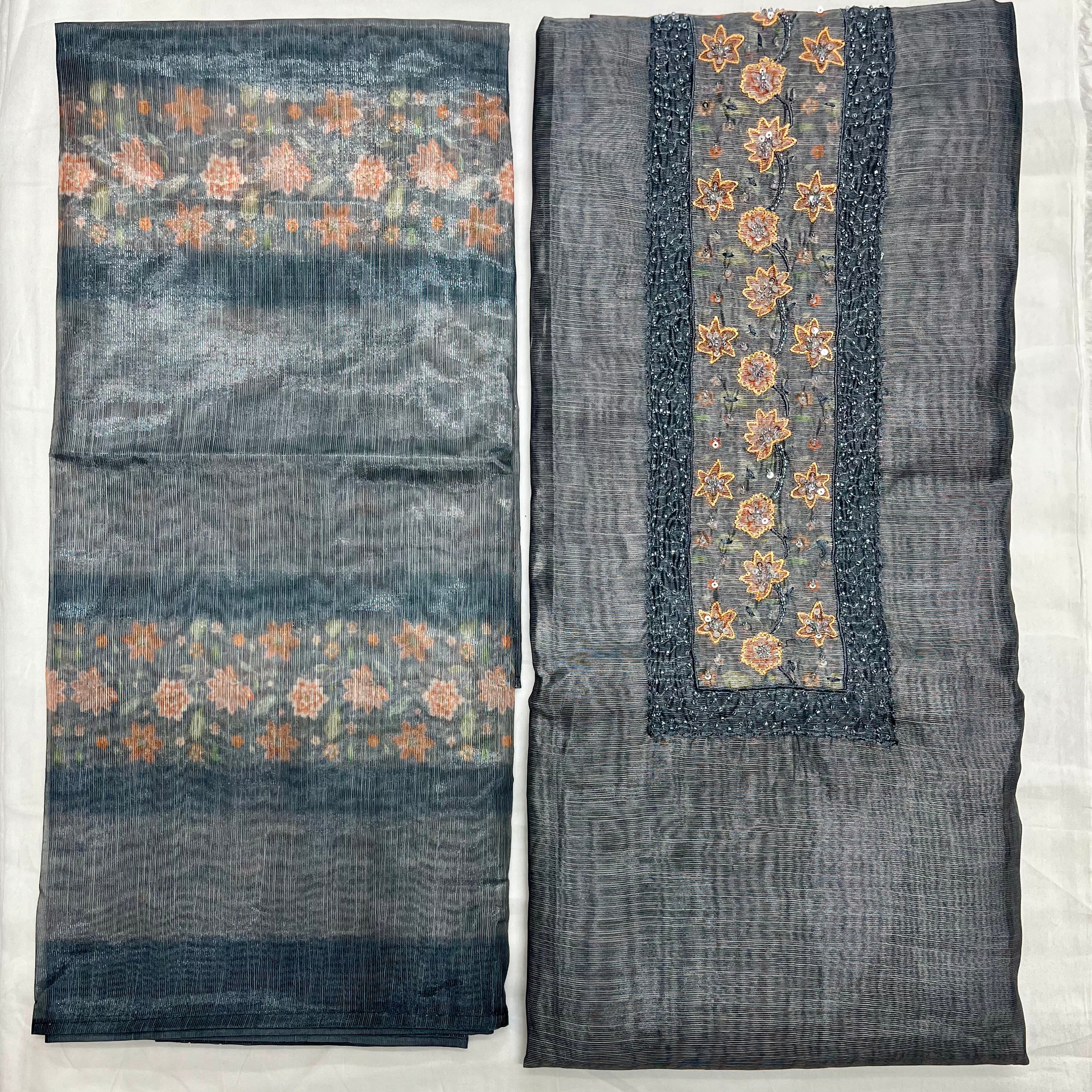 Unstitched 3 Piece - Pure Linen Tissue Silk Suit