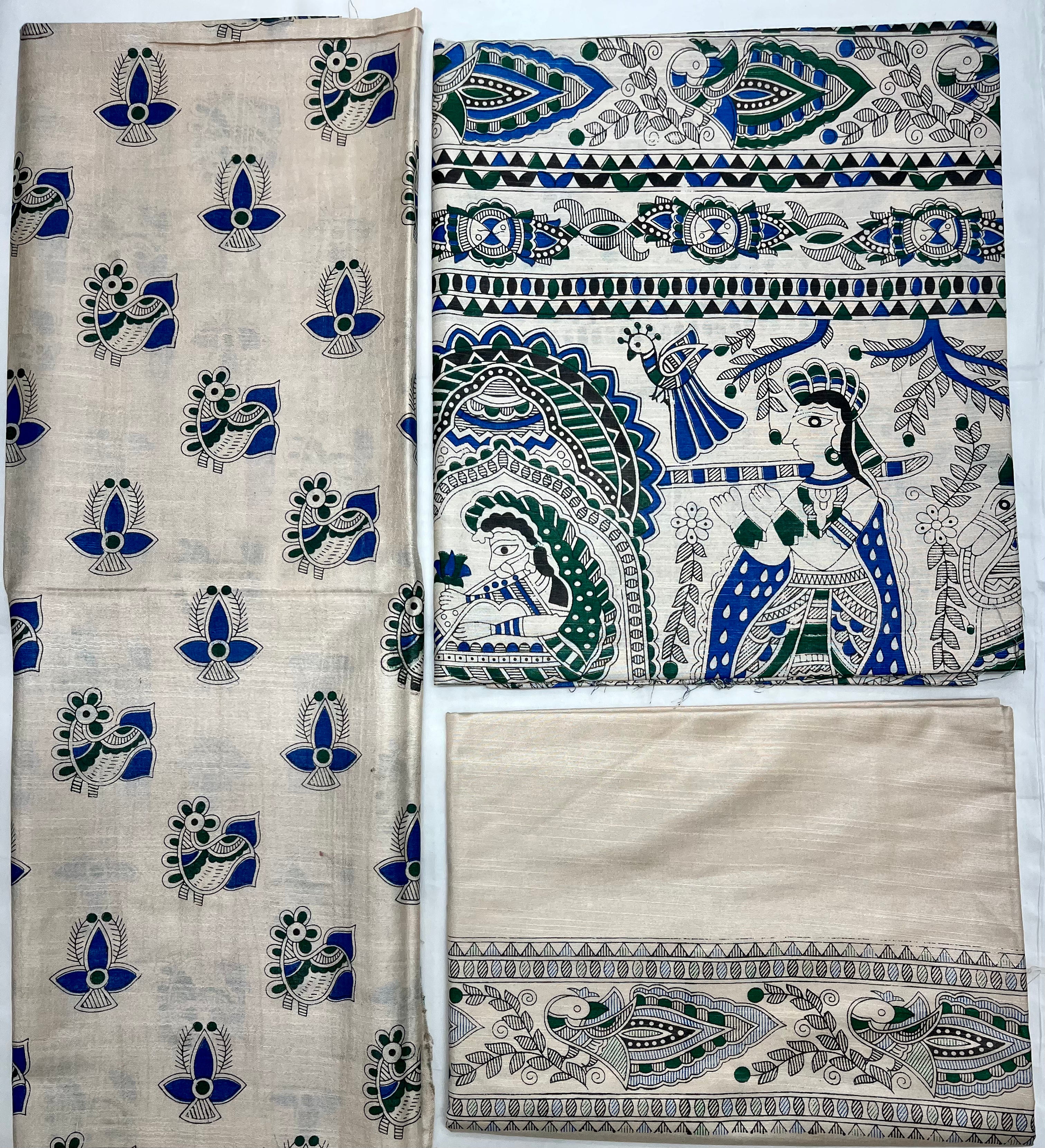 Unstitched 3 Piece - Cotton Dupion Madhubani Print Suit
