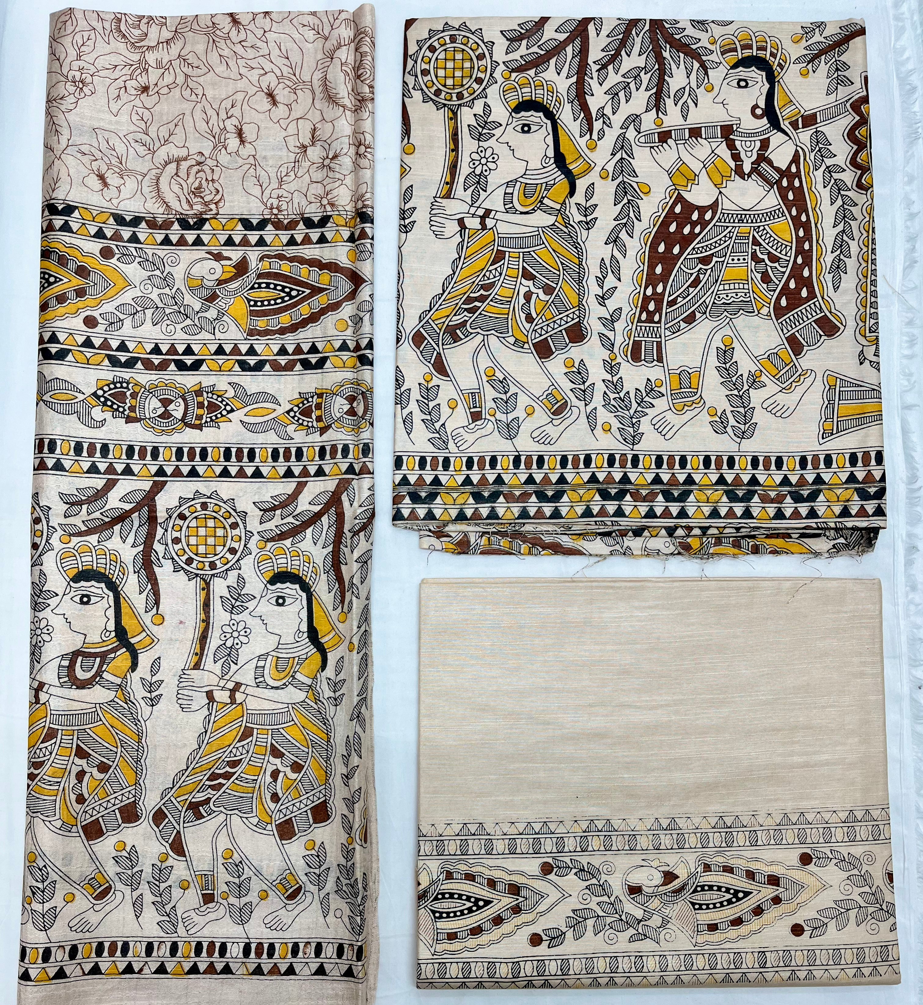 Unstitched 3 Piece - Cotton Dupion Madhubani Print Suit