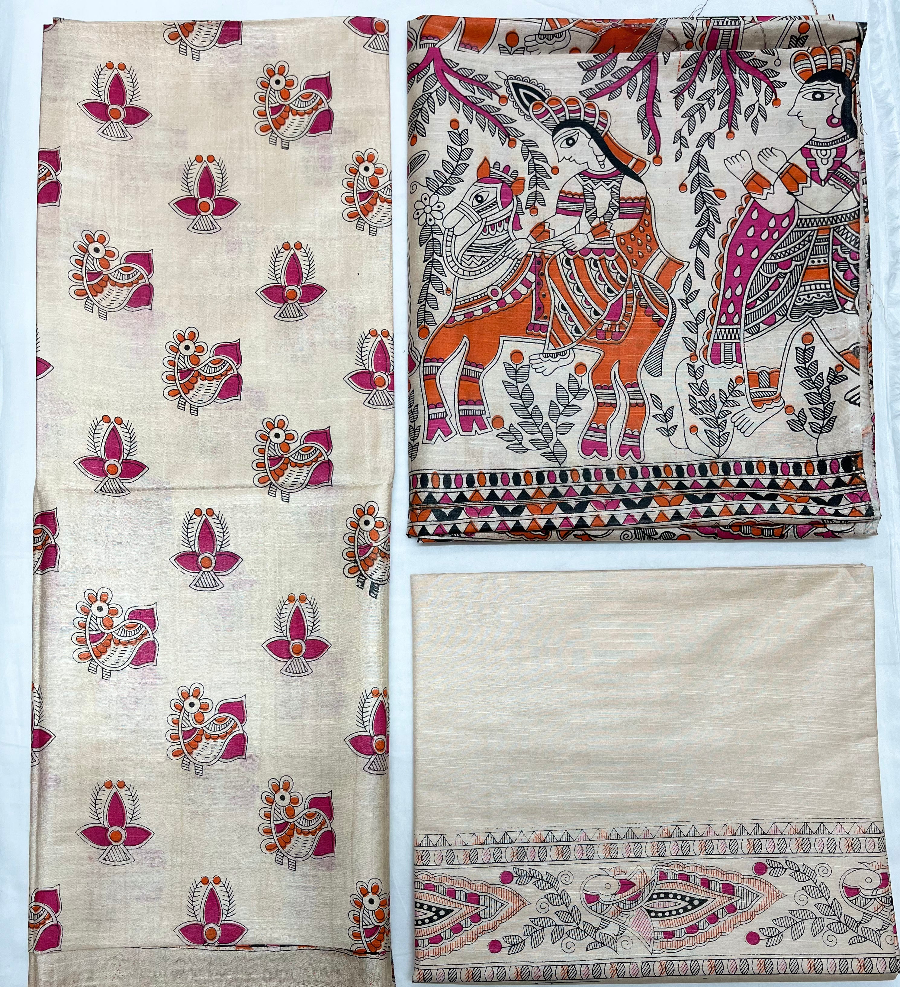 Unstitched 3 Piece - Cotton Dupion Madhubani Print Suit