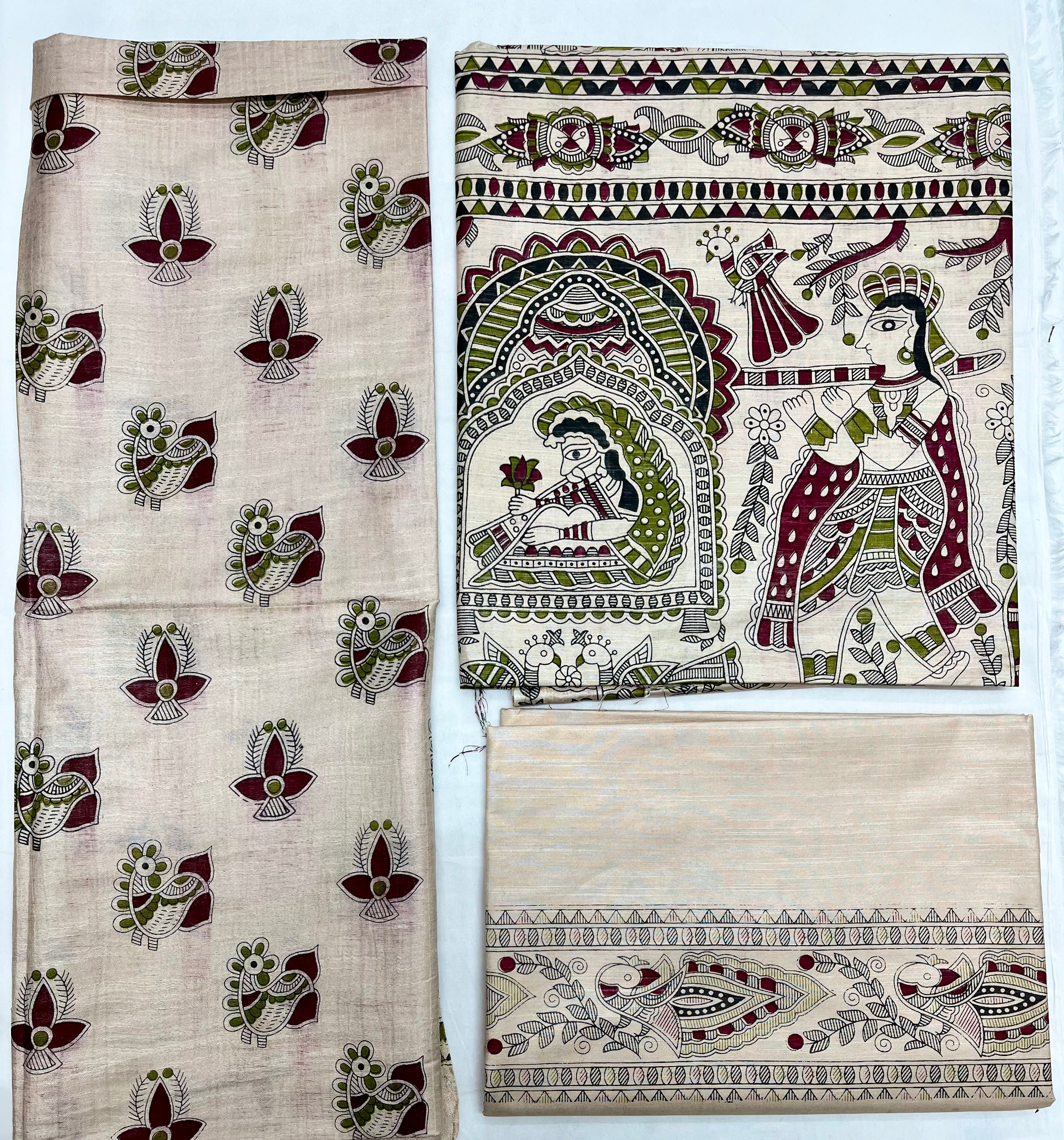 Unstitched 3 Piece - Cotton Dupion Madhubani Print Suit