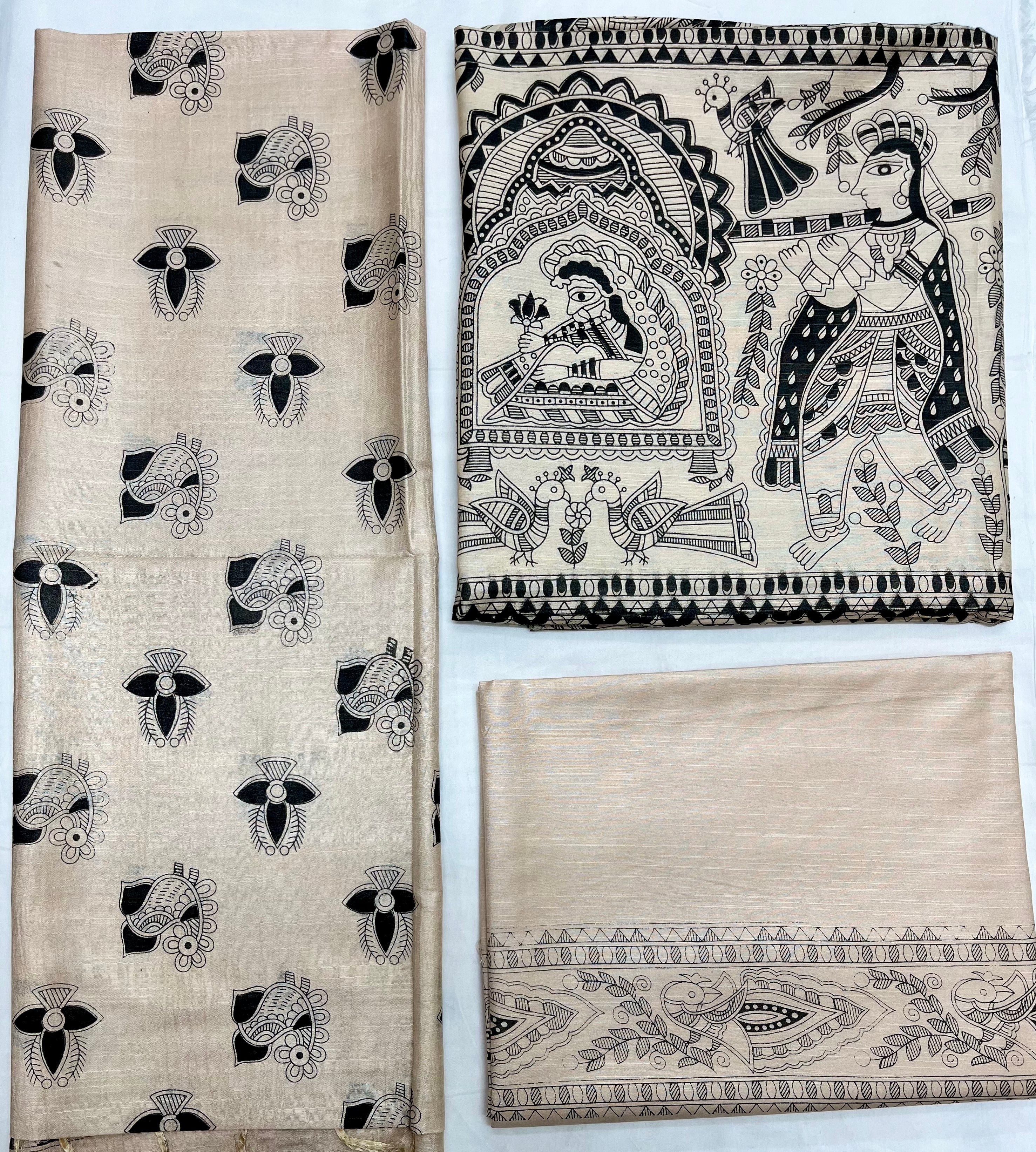 Unstitched 3 Piece - Cotton Dupion Madhubani Print Suit