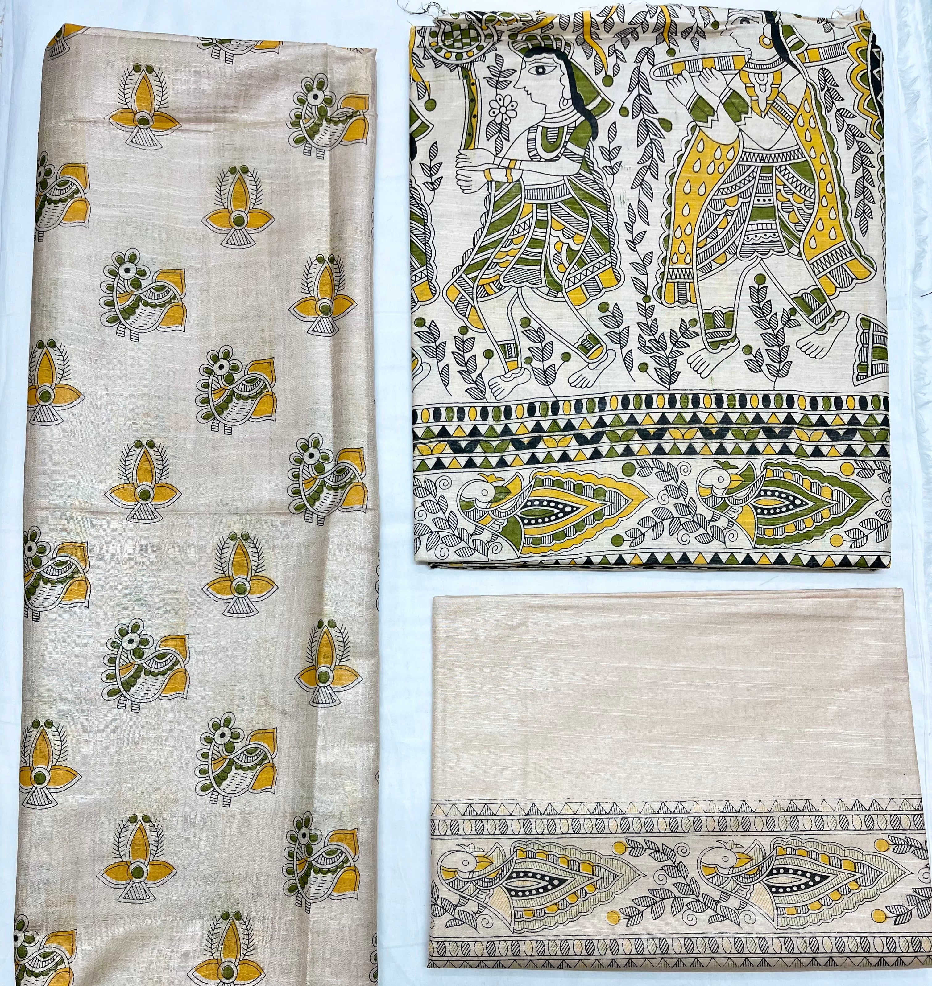 Unstitched 3 Piece - Cotton Dupion Madhubani Print Suit