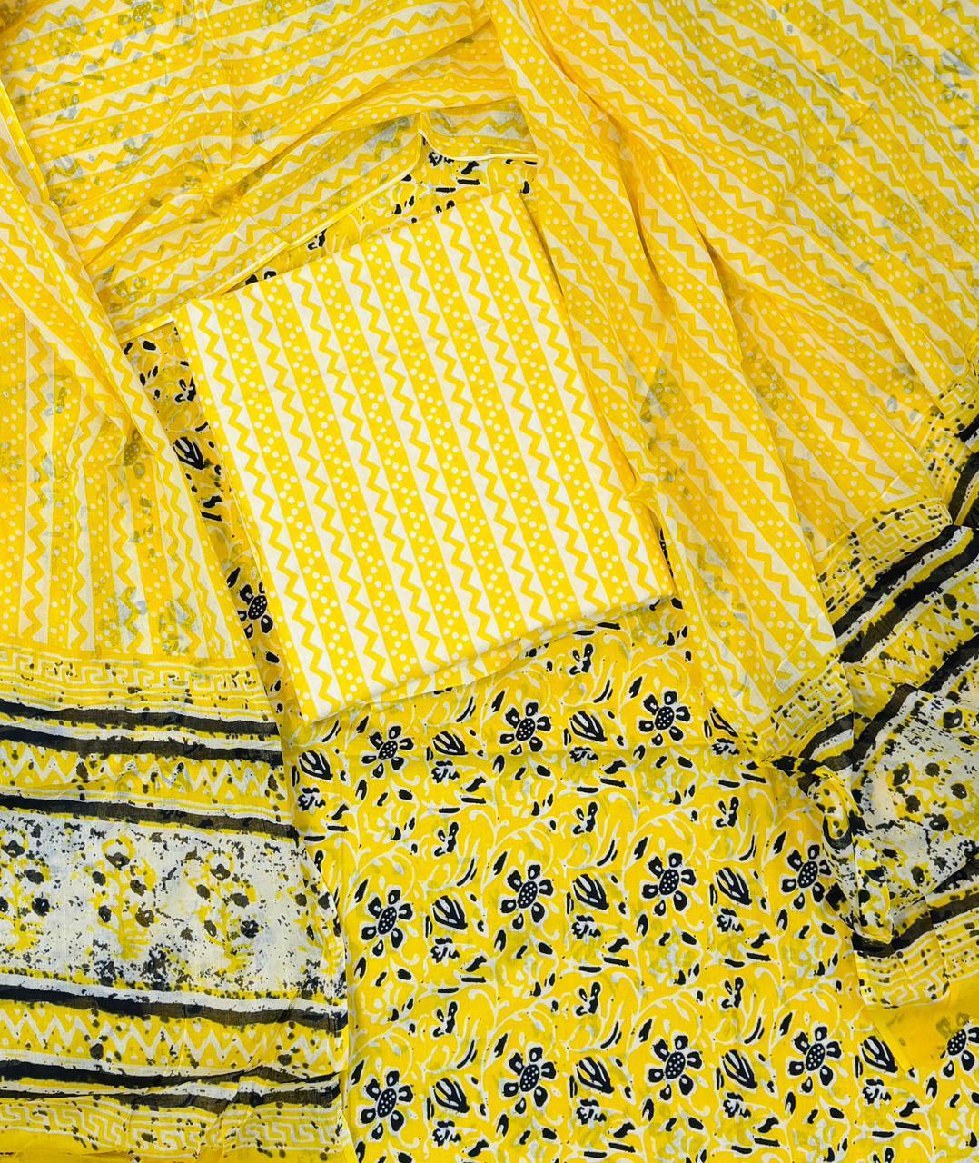 Unstitched 3 Piece - Pure Cotton Handblock Print Suit