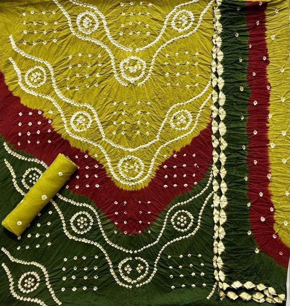 Unstitched 3 Piece Pure Cotton 3D Bandhej Suit